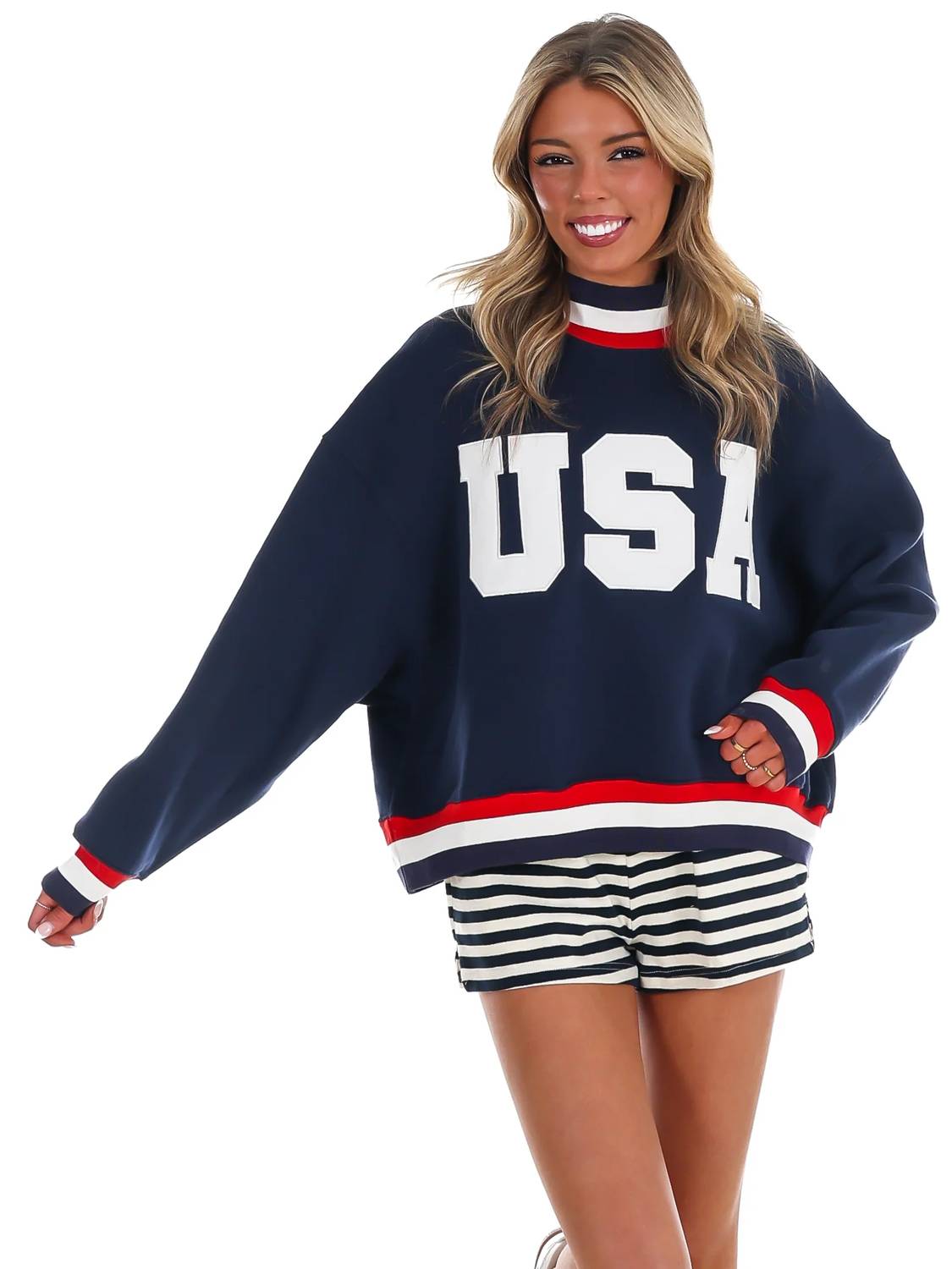 Pretty Follies - USA Letter Print Contrast Sweatshirt