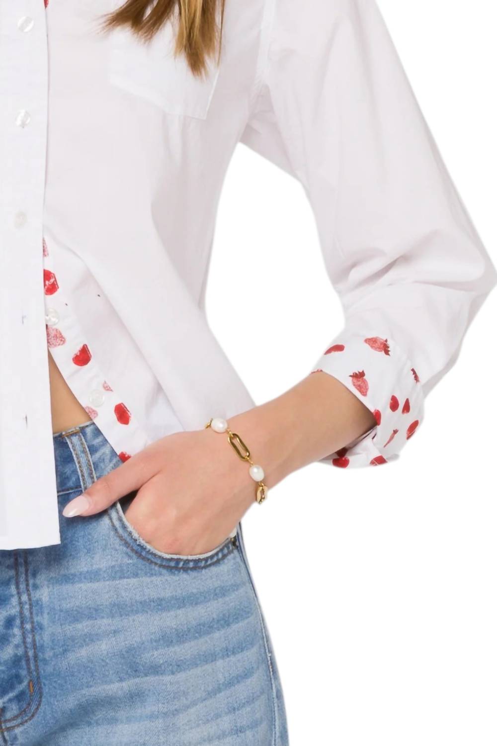 Velvet Heart Strawberry Fields Button Up Shirt in white - women's shirt - alternate view