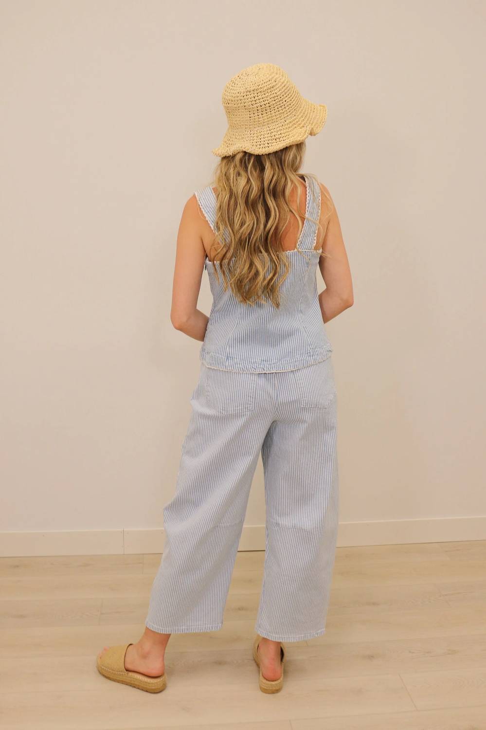 Skies Are Blue - Milta Stripe Scalloped Lace Trim Tank Top