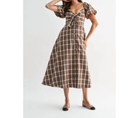 Camellia - Jori Plaid Tie Front Midi Dress