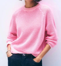 White + Warren - Cashmere Two Tone Mesh Sweatshirt