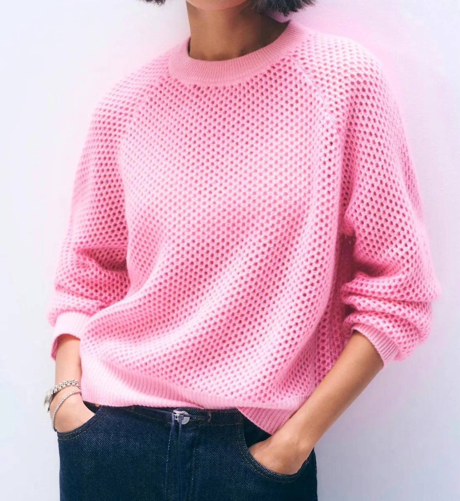White + Warren - Cashmere Two Tone Mesh Sweatshirt