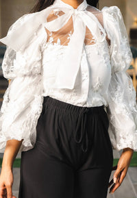 N By Nancy - Sheer Long sleeve Bow Tie Top