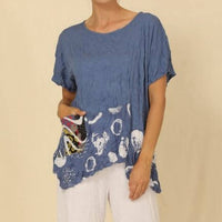 Chalet Et Ceci - Josephine Top - Plus - blouses - blue - clothing