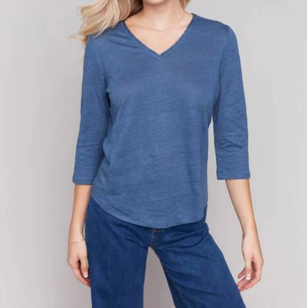 Charlie B - 3/4 Sleeve V-neck Top