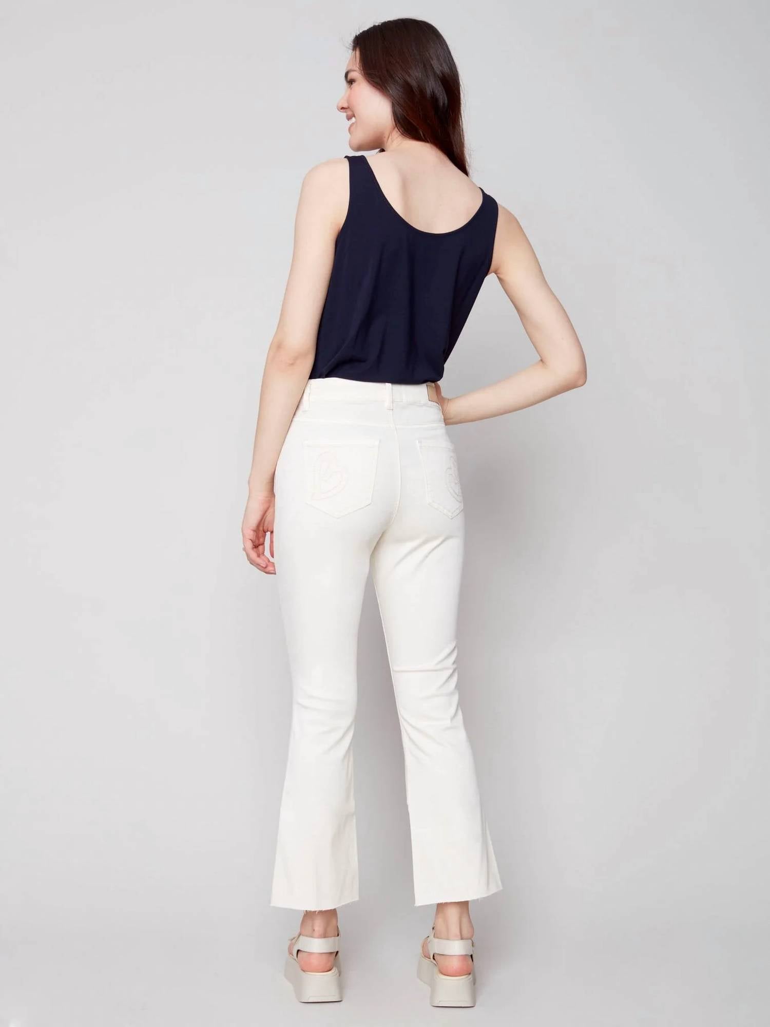 Charlie B - Bell Bottom Raw Edge Pant - boot - cut - clothing - cotton
