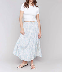 Charlie B - Bloom Print Linen Tier Maxi Skirt