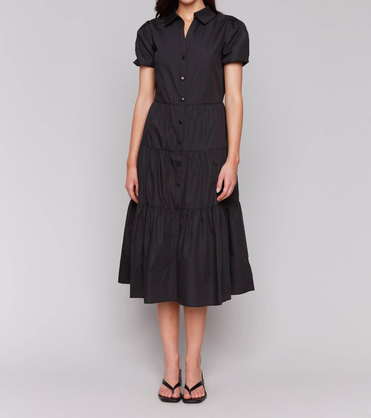 Charlie B - Button-down Poplin Maxi Dress With Puff Sleeves