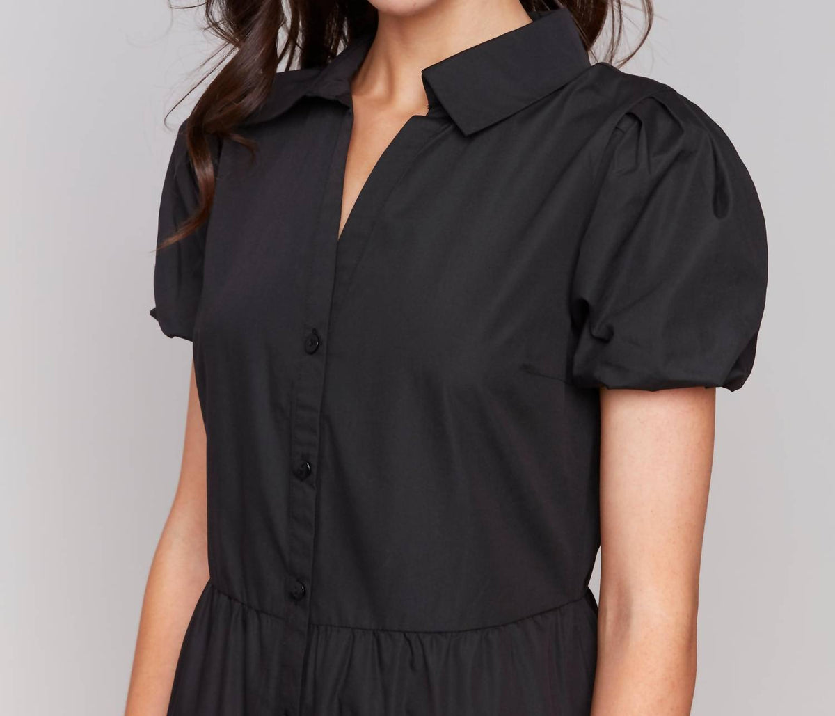 Charlie B - Button-down Poplin Maxi Dress With Puff Sleeves