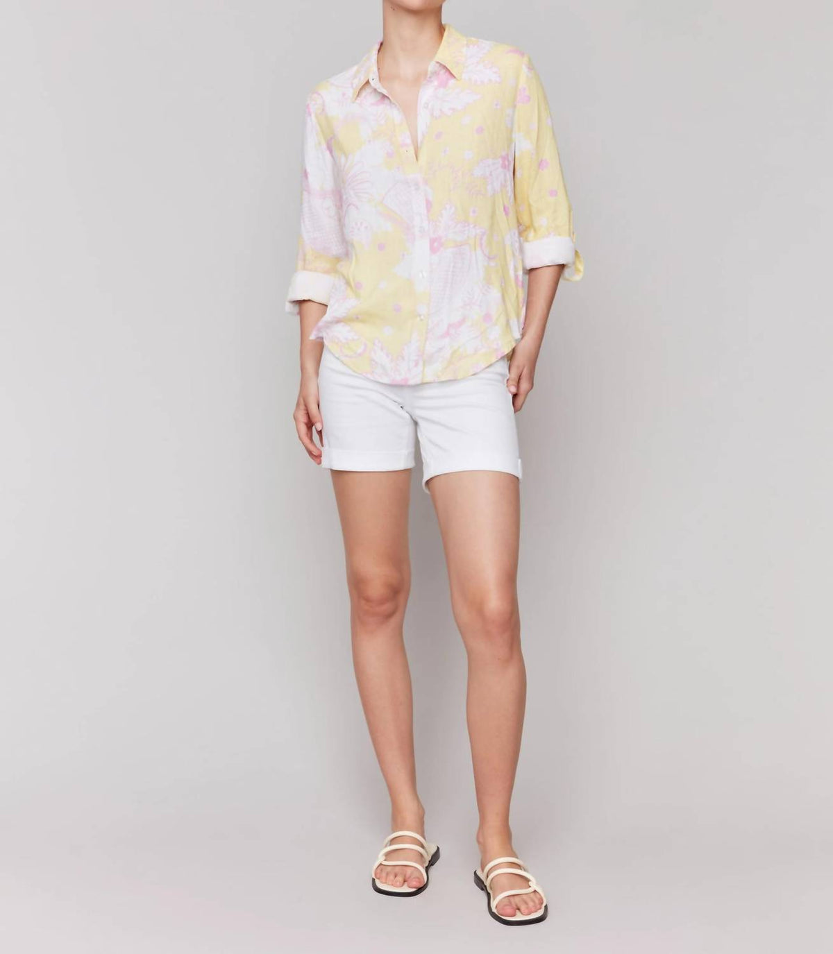 Charlie B - Button Front Top With Tab Sleeve