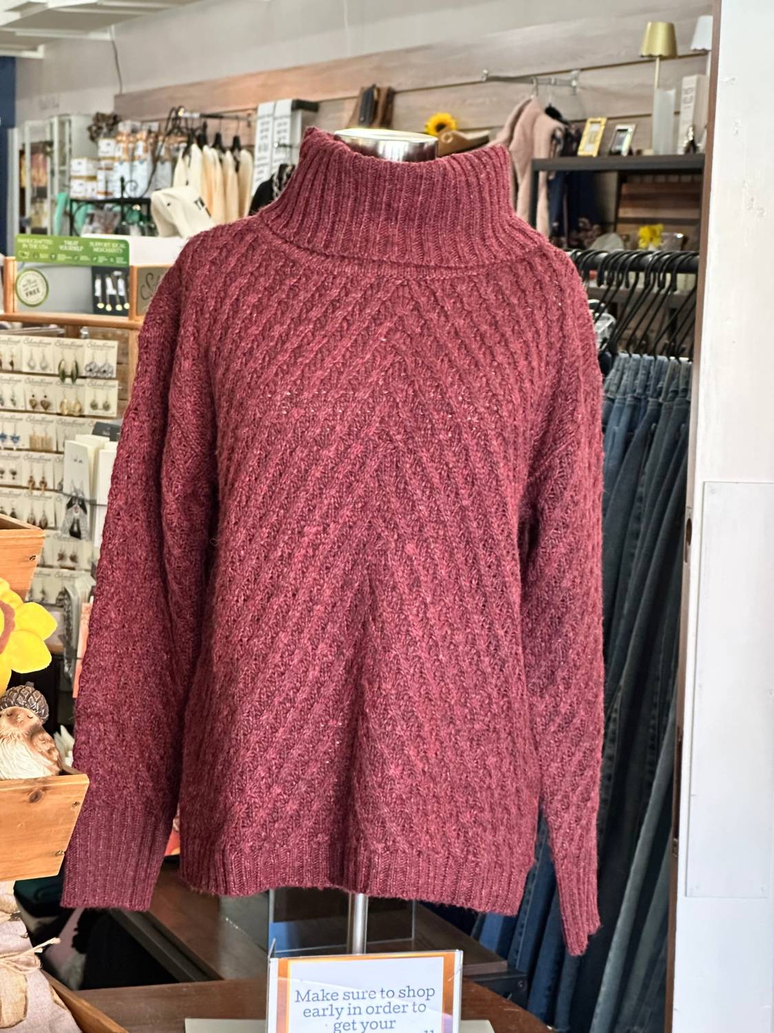 Charlie B - Cowl Neck Diagonal Cable Sweater