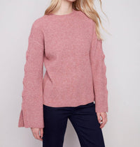 Charlie B - Crew Neck Sweater With Cable Sleeves