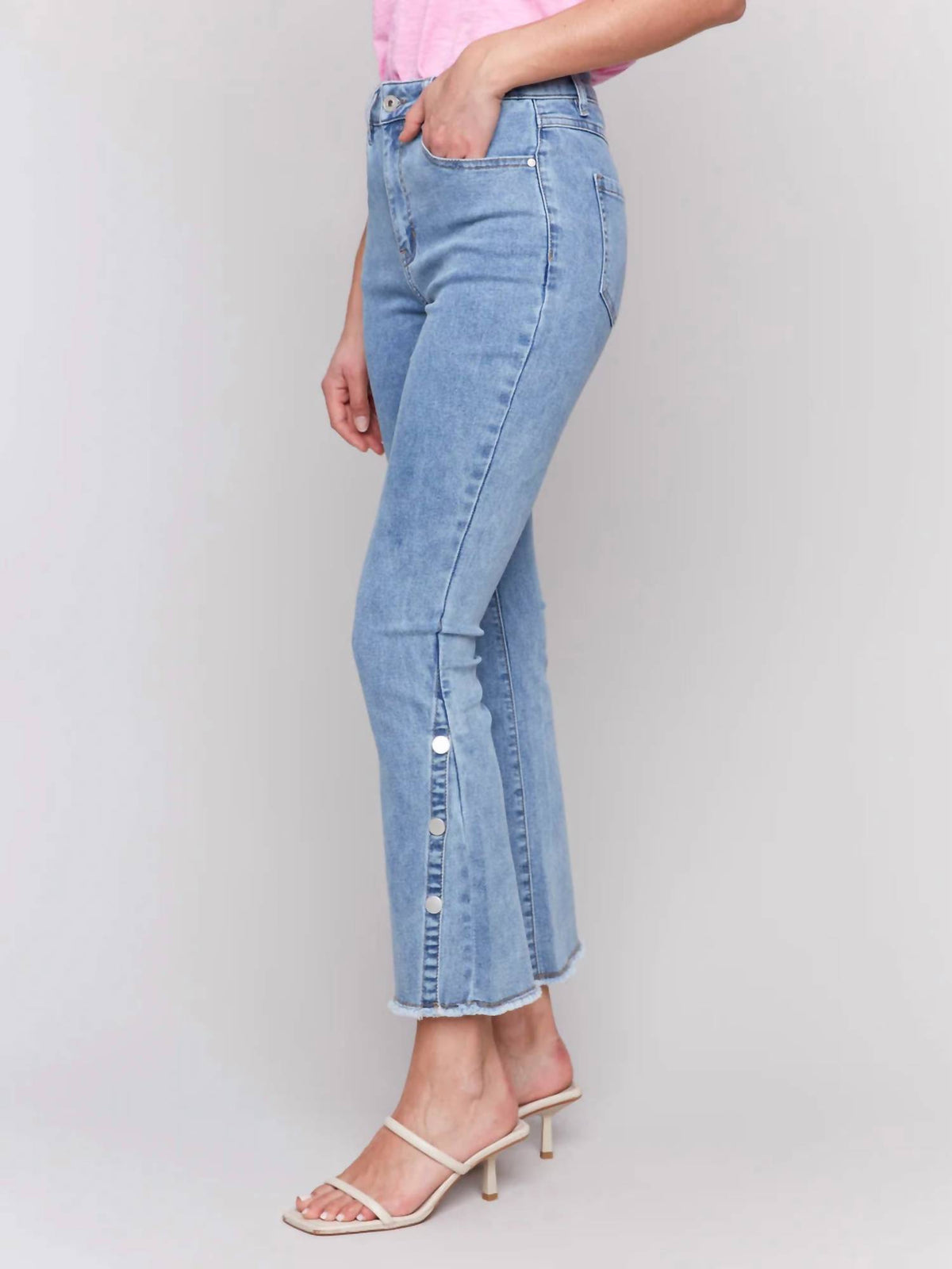 Charlie B - Crop Side Button Bootcut Pant