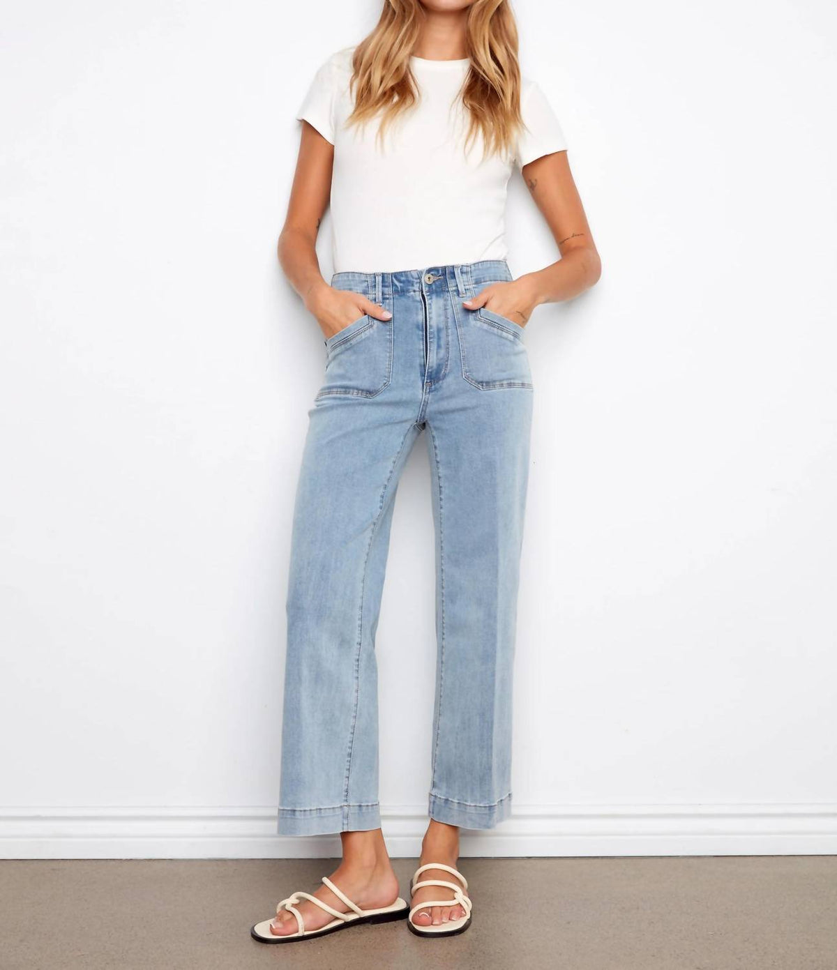 Charlie B - Cropped Wide Legged With Patch Pocket Jeans