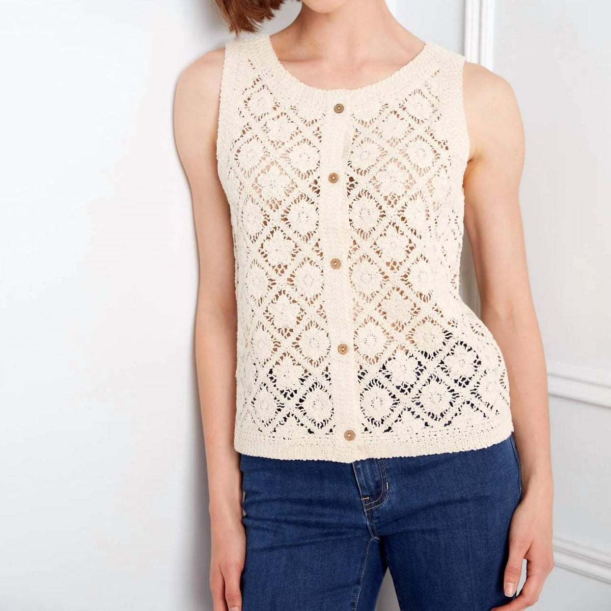 Charlie B - Crotchet Button Up Sleeveless Vest
