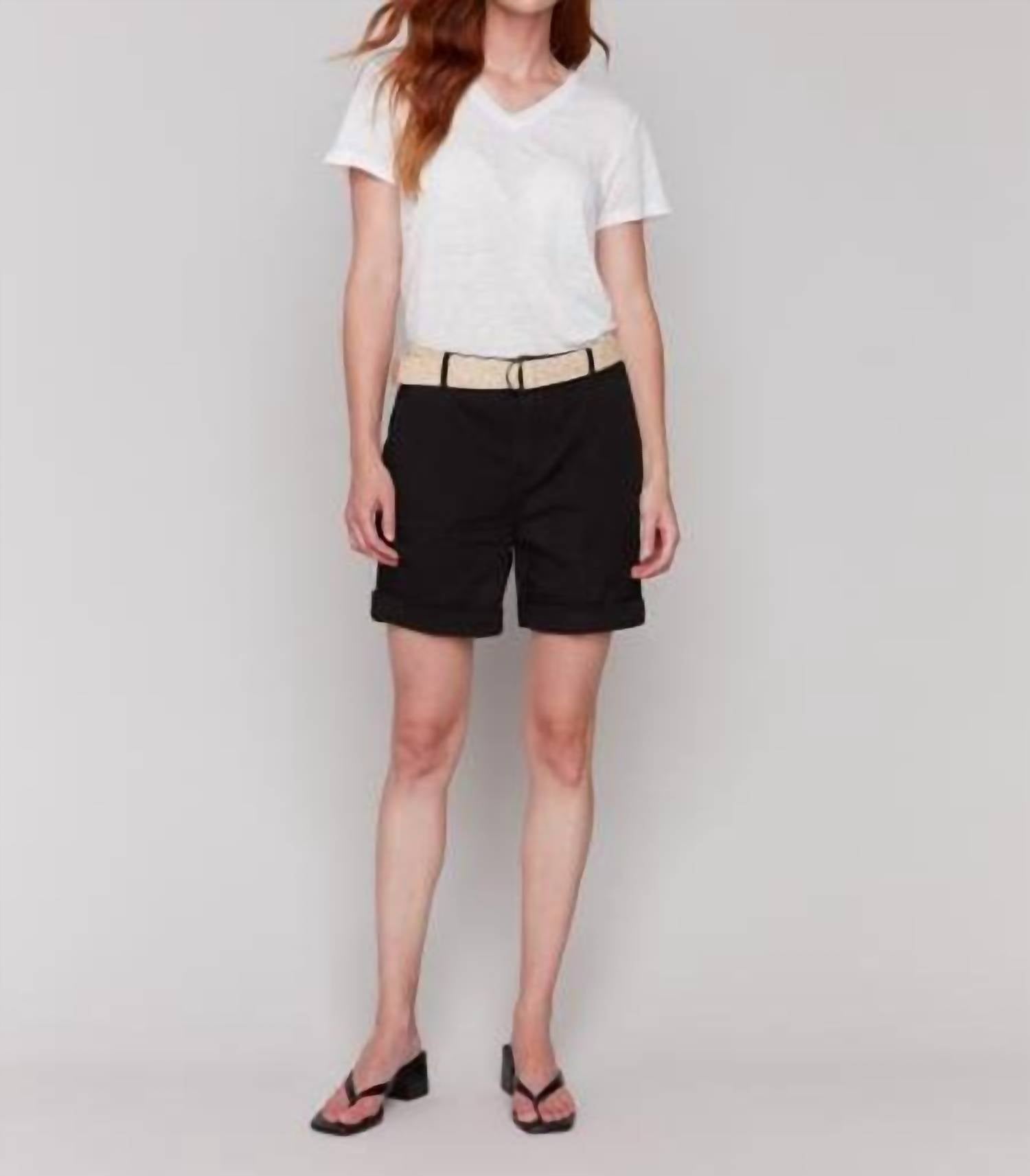 Charlie B - Cuffed Shorts With Belt - black - clothing - cotton - blend