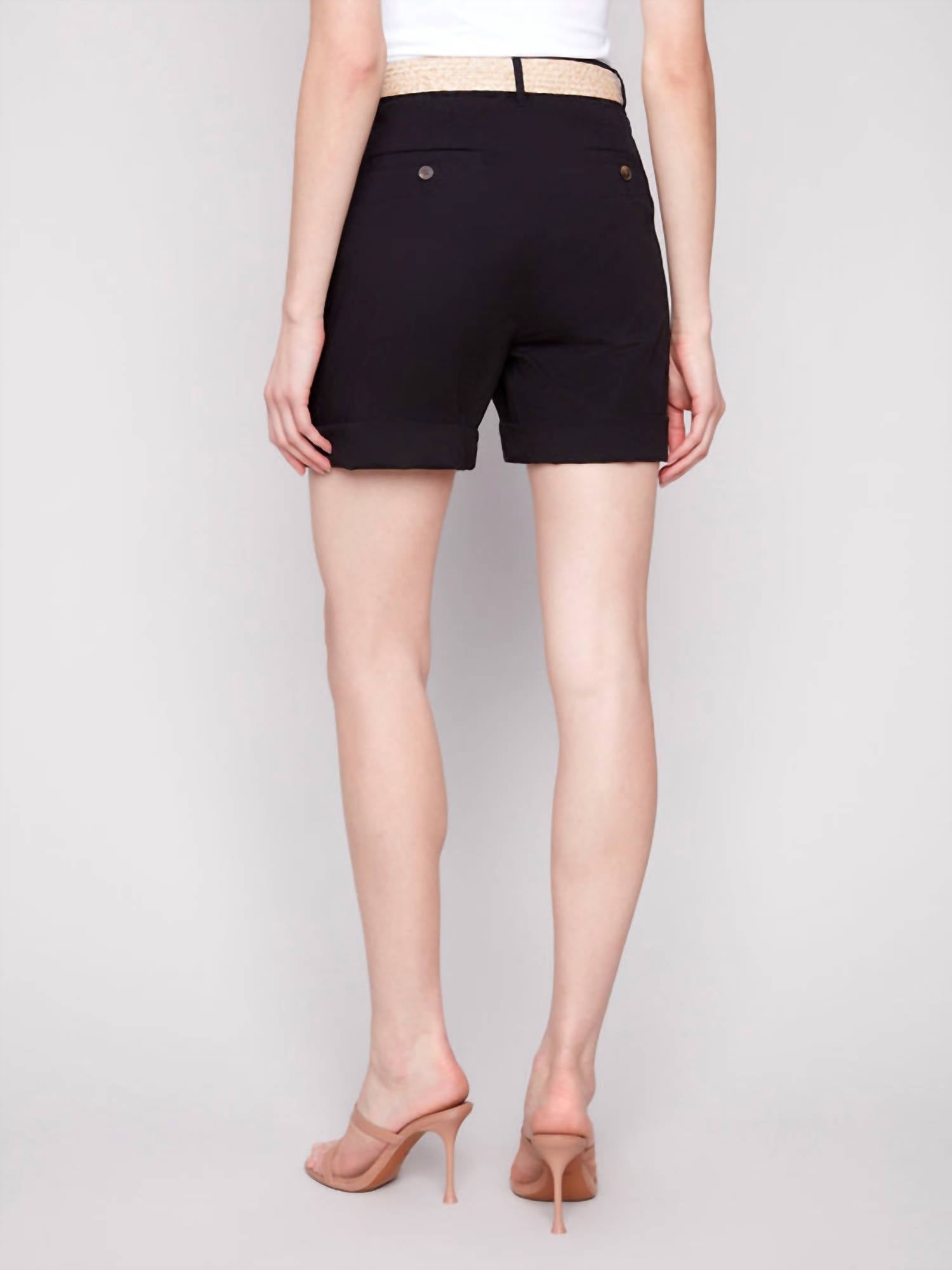 Charlie B - Cuffed Shorts With Belt - black - clothing - cotton - blend