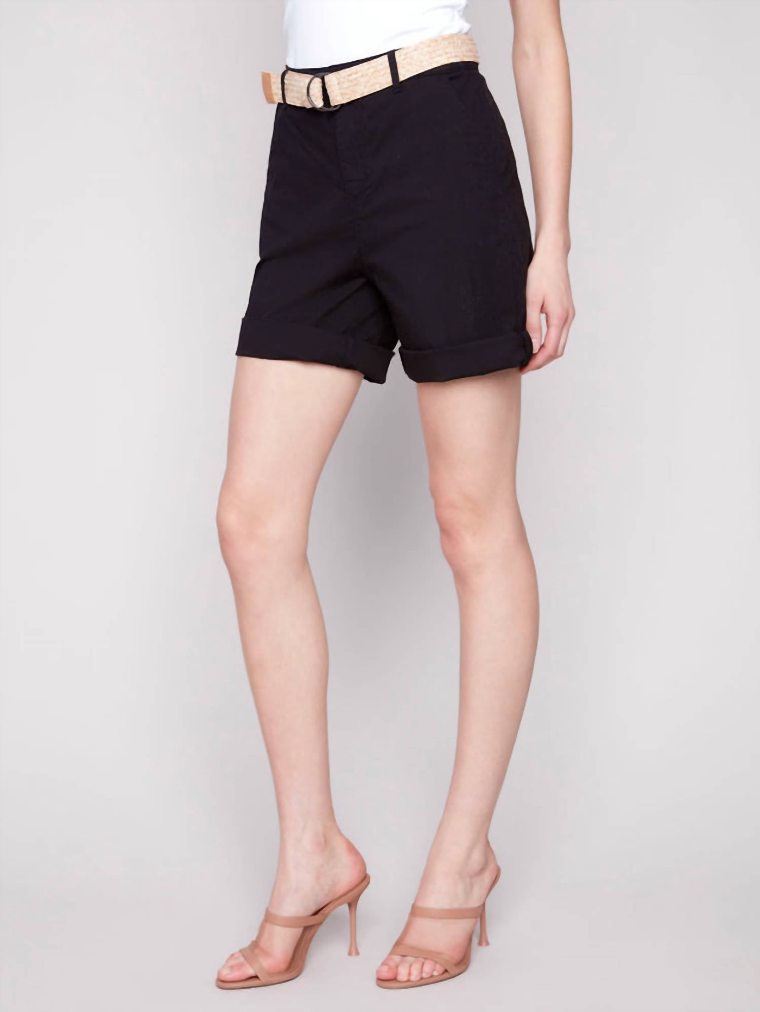 Charlie B - Cuffed Shorts With Belt - black - clothing - cotton - blend
