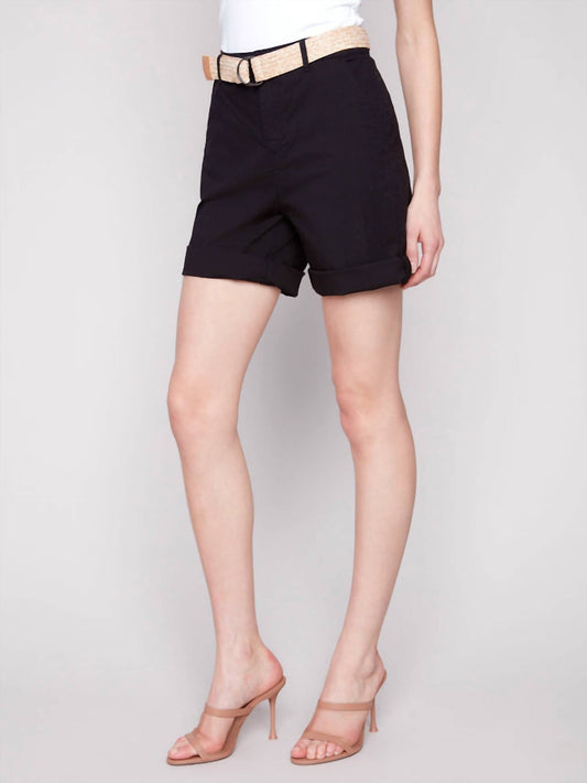 Charlie B - Cuffed Shorts With Belt - black - clothing - cotton - blend