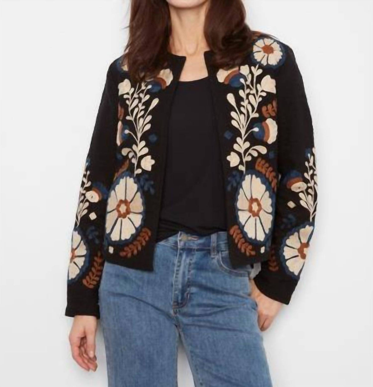 Charlie B - Embroidered Cotton Open Front Jacket