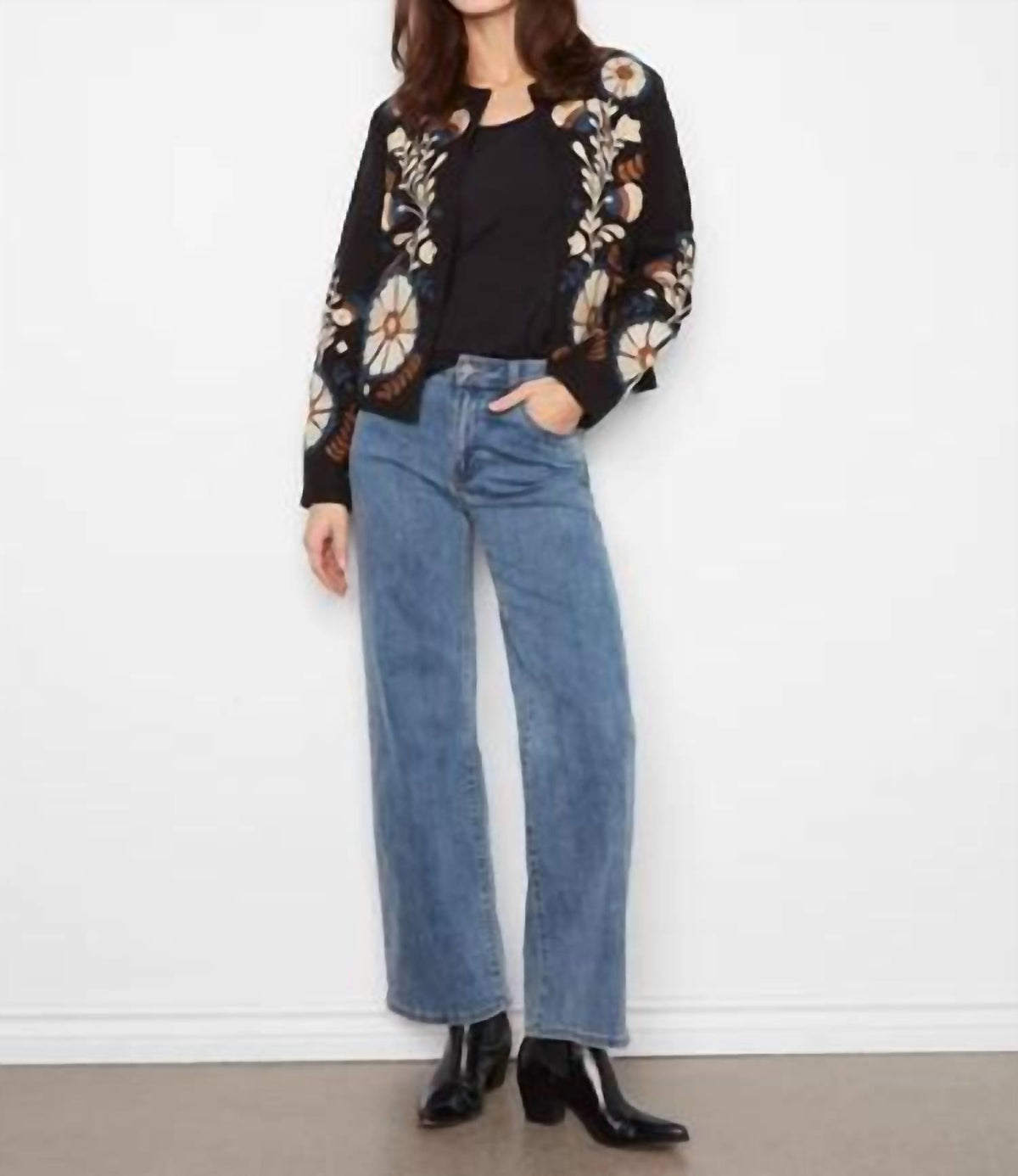 Charlie B - Embroidered Cotton Open Front Jacket