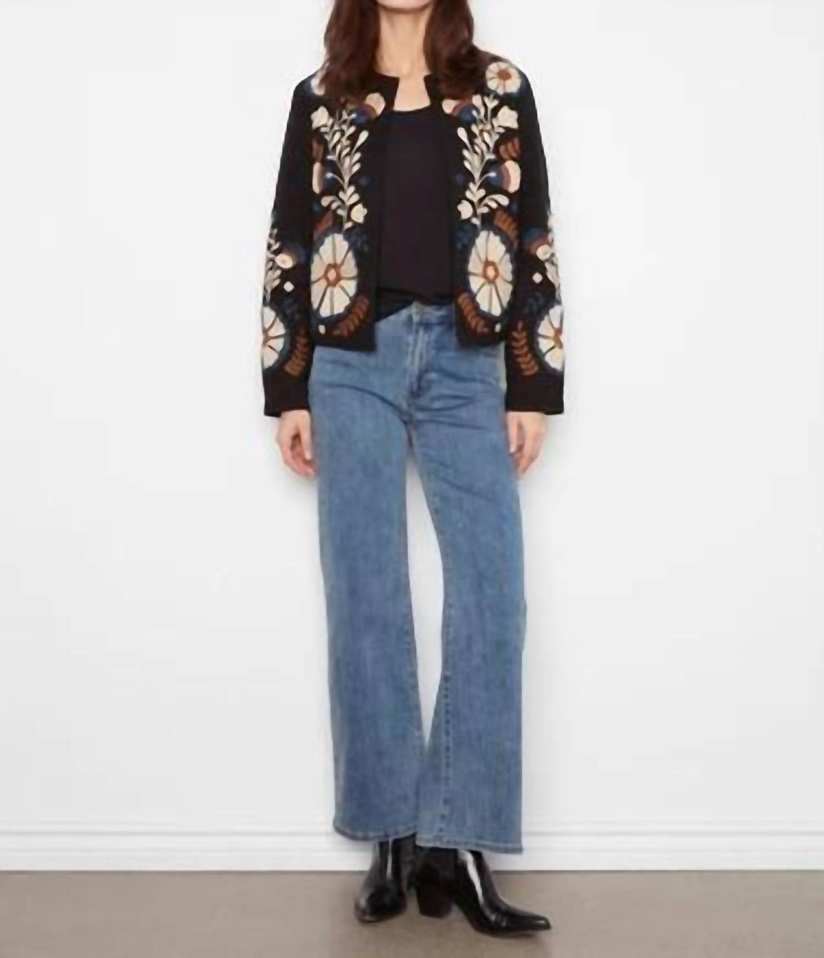 Charlie B - Embroidered Cotton Open Front Jacket