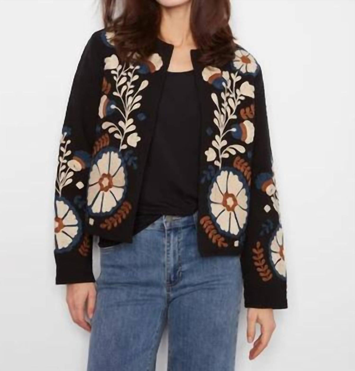 Charlie B - Embroidered Cotton Open Front Jacket