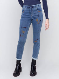 Charlie B - Embroidered Denim Joggers - blue - clothing - cotton - blend