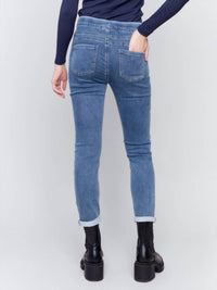 Charlie B - Embroidered Denim Joggers - blue - clothing - cotton - blend