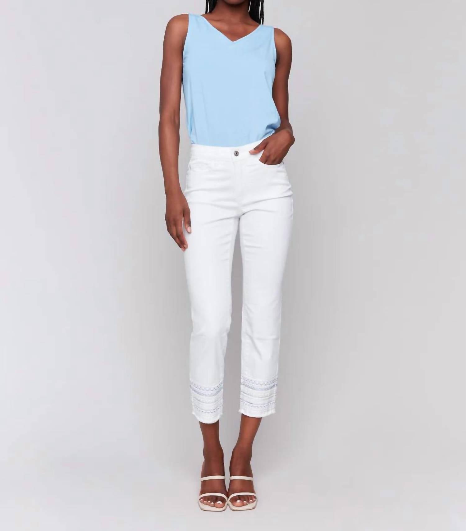 Charlie B - Embroidered Hem Slim Jeans - clothing - cotton - blend - jeans