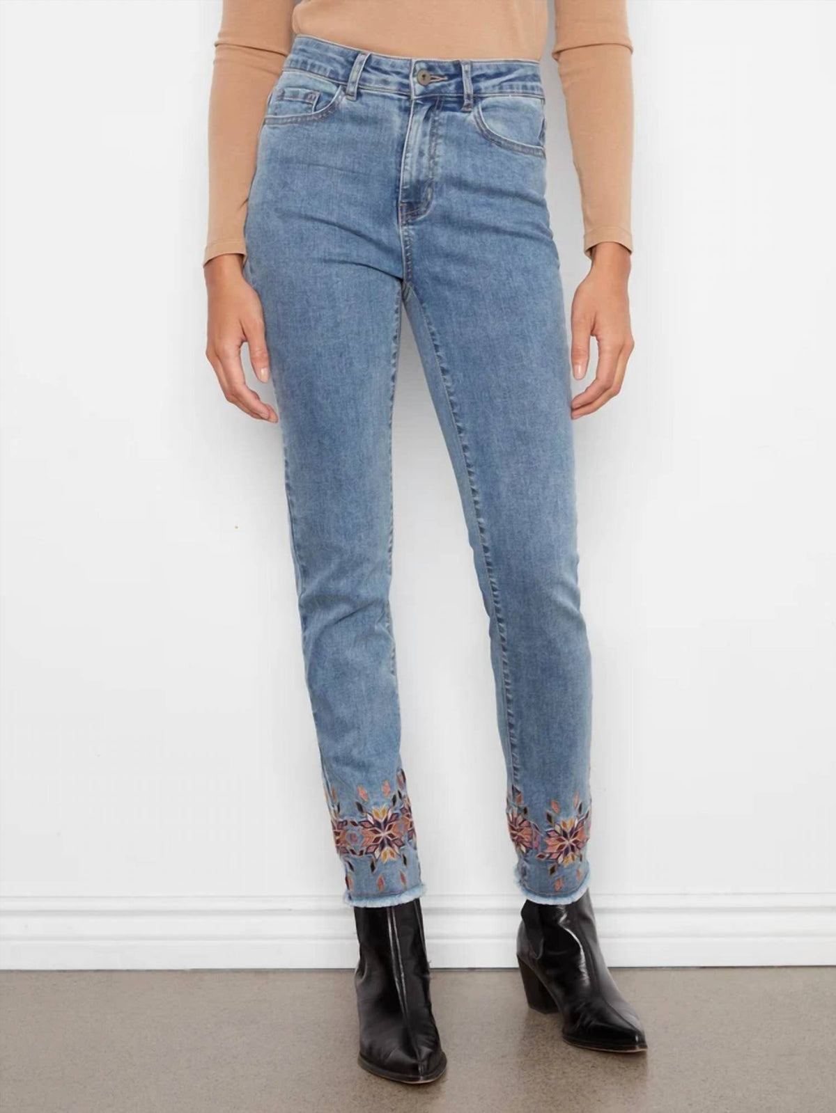 Charlie B - Embroidered Hem Slim Leg Jeans