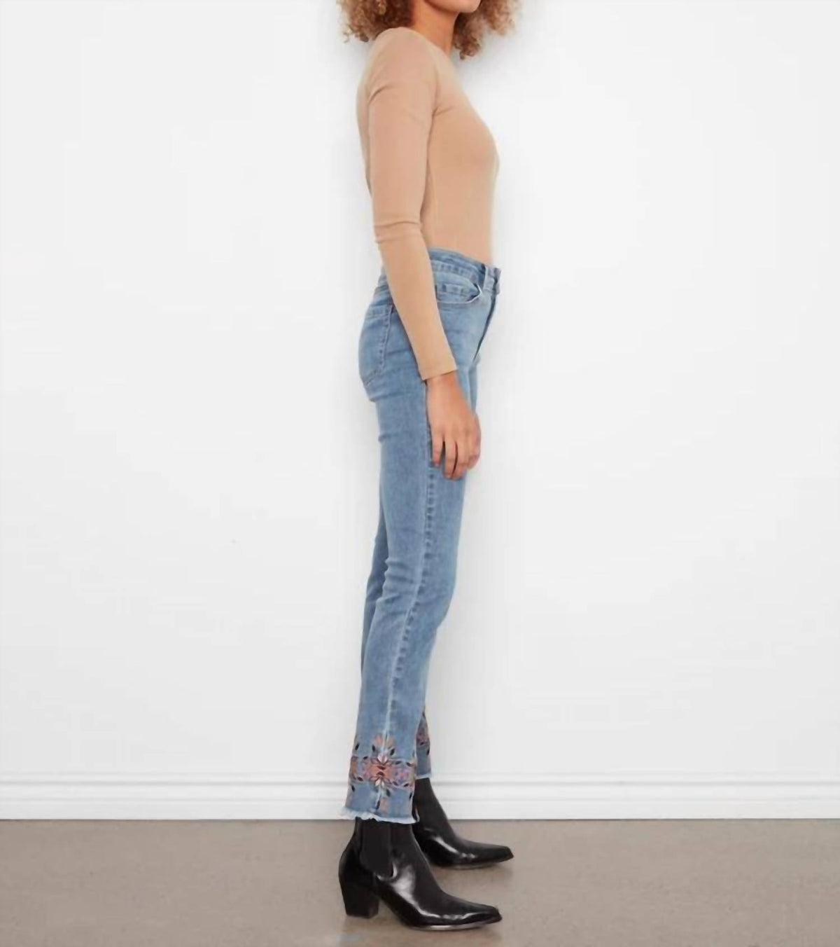 Charlie B - Embroidered Hem Slim Leg Jeans