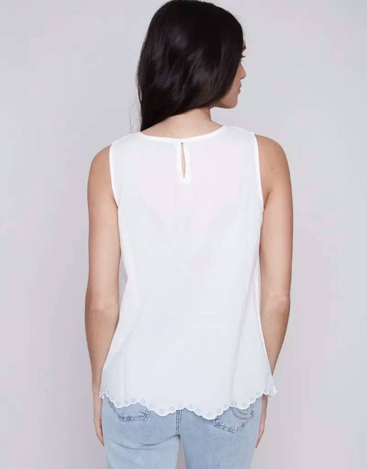 Charlie B - Eyelet Embroidery Tank Top - clothing - linen - patterned