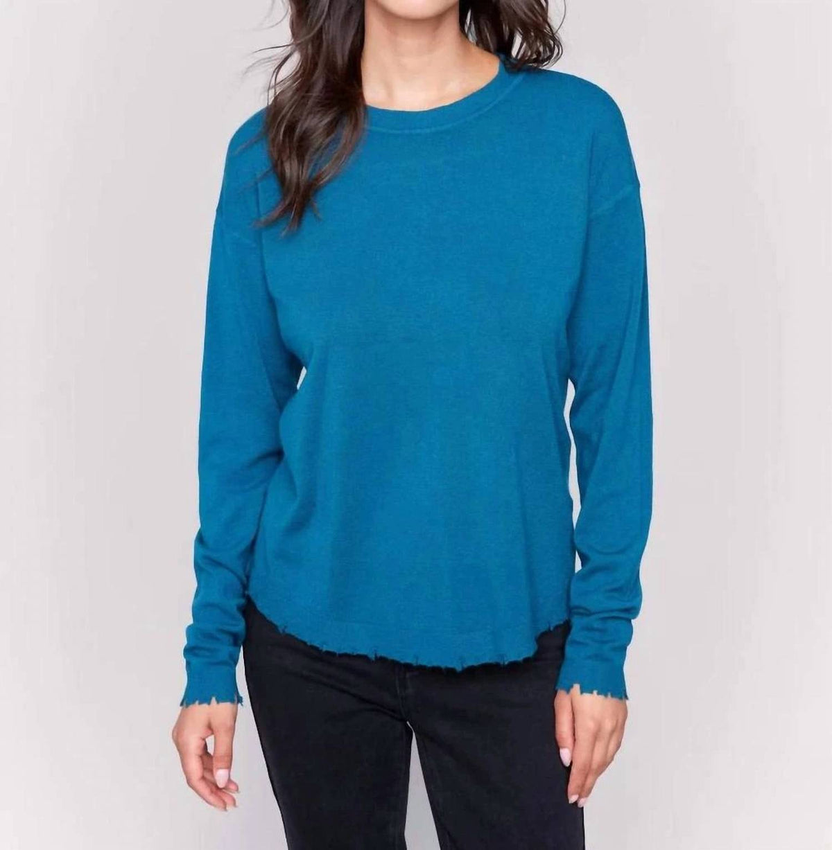 Charlie B - Frayed Edge Round Hem Sweater