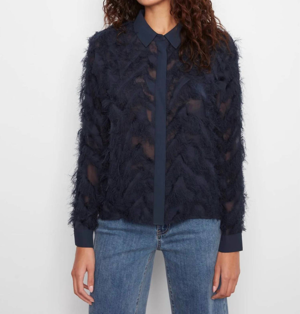 Charlie B - Fringe Chiffon Button-front Blouse