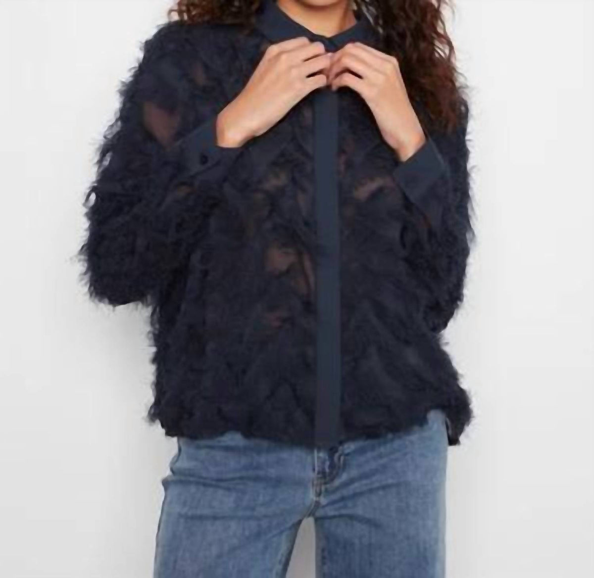 Charlie B - Fringe Chiffon Button-front Blouse
