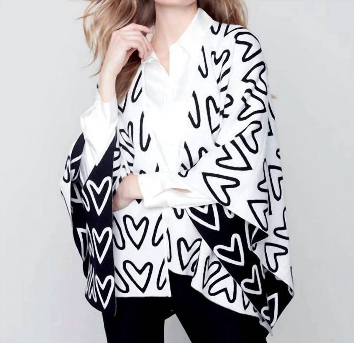 Charlie B - Heart Jacquard Reversible Cape