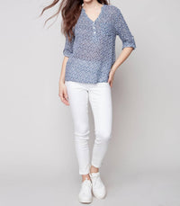 Charlie B - Henley Roll Up Sleeve Blouse