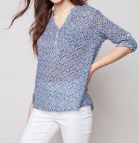 Charlie B - Henley Roll Up Sleeve Blouse