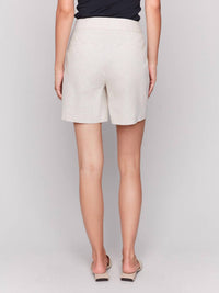 Charlie B - Linen Blend Stretch Shorts With Button Detail - beige - clothing - high - waist