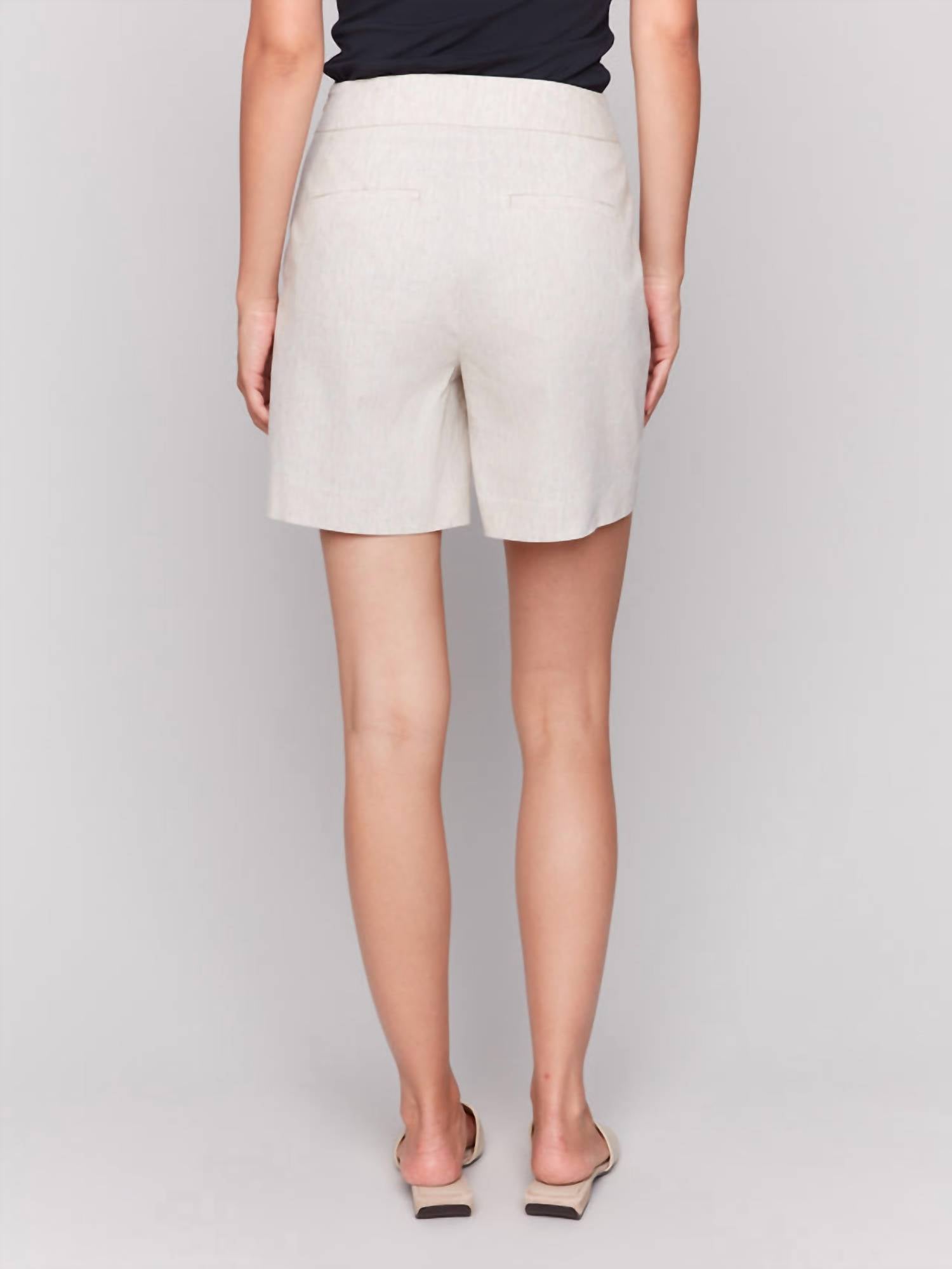 Charlie B - Linen Blend Stretch Shorts With Button Detail - beige - clothing - high - waist