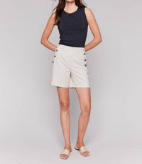 Charlie B - Linen Blend Stretch Shorts With Button Detail - beige - clothing - high - waist