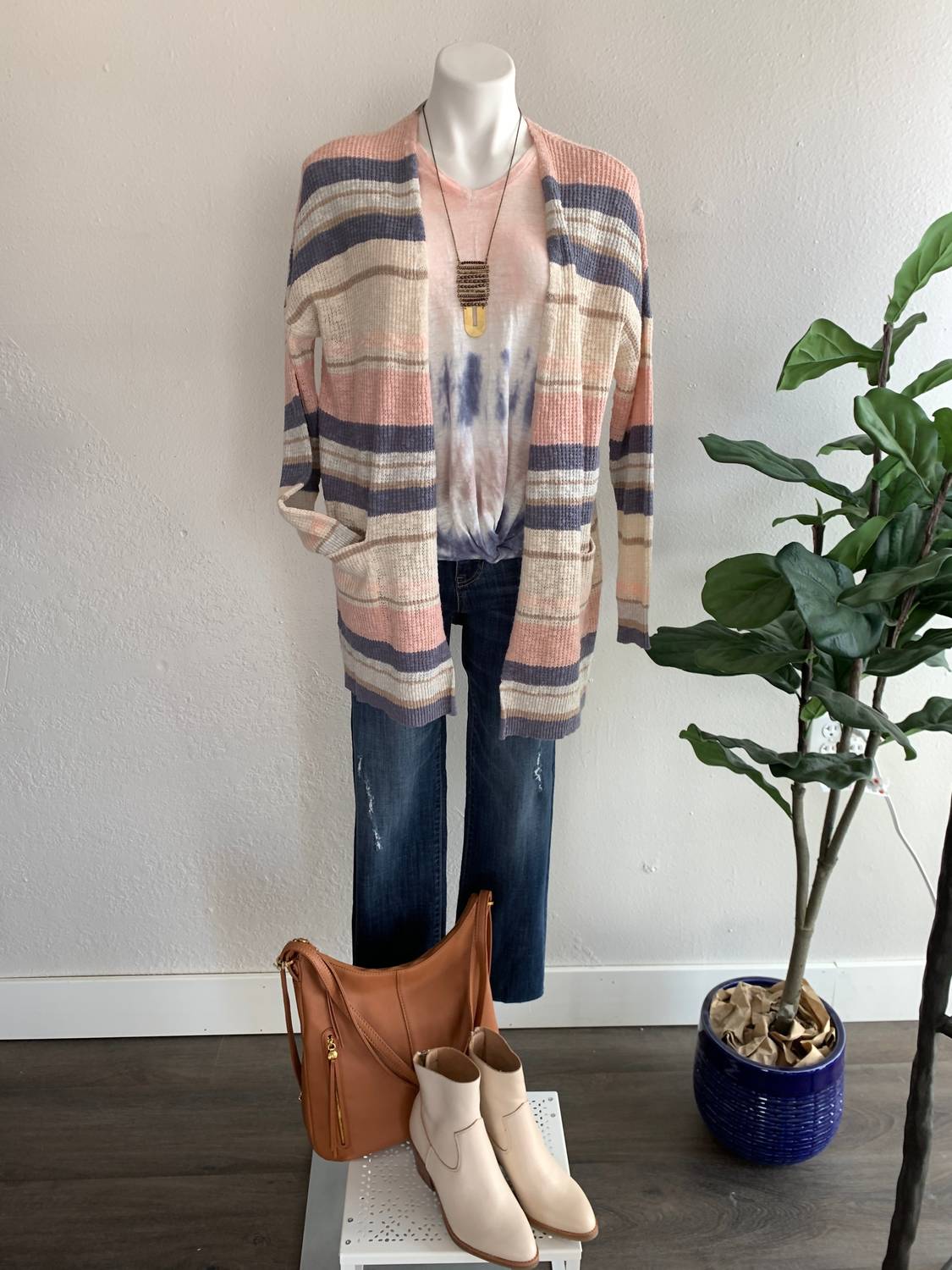 Charlie B - Long Sleeve Striped Cardigan - beige - cardigans - clothing