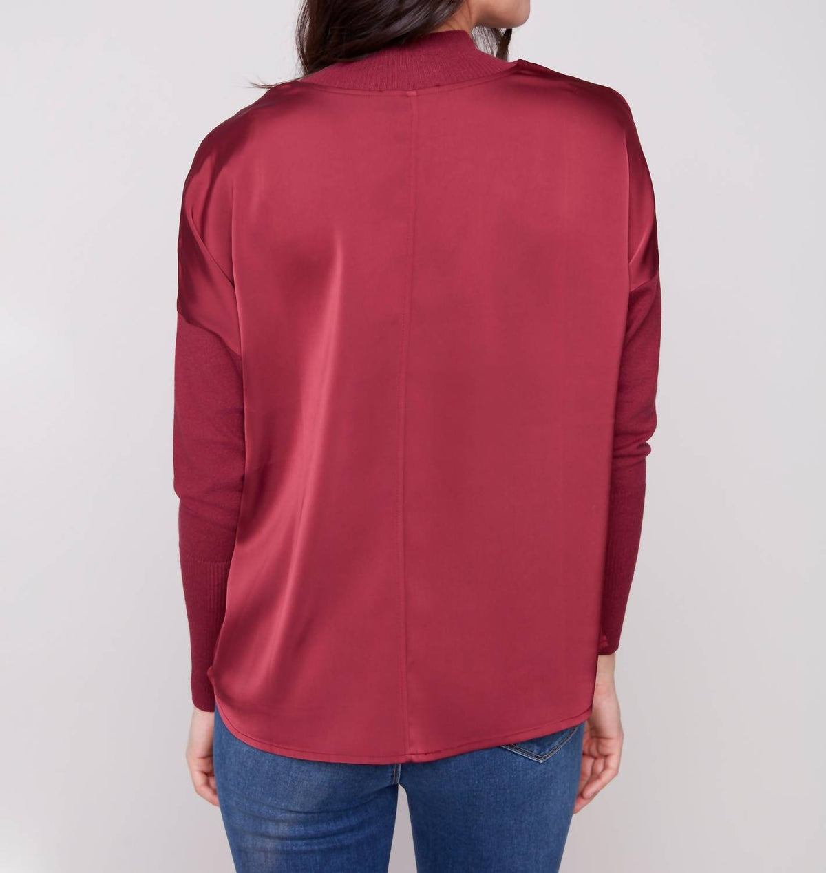 Charlie B - Mock Neck Satin Knit Top
