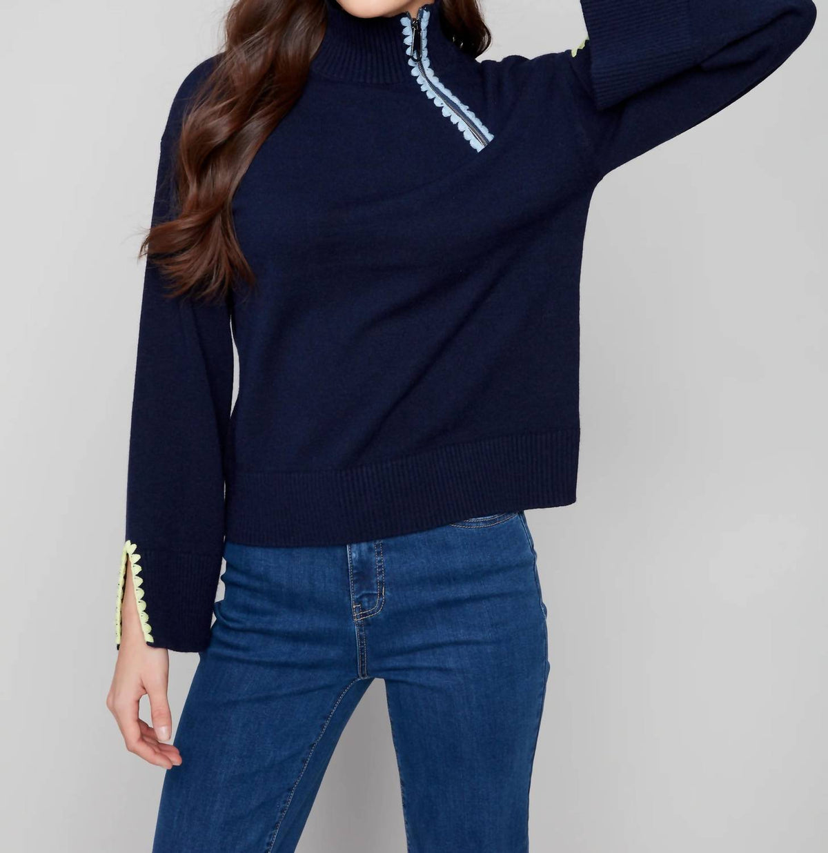 Charlie B - Mock Neck Sweater With Zipper