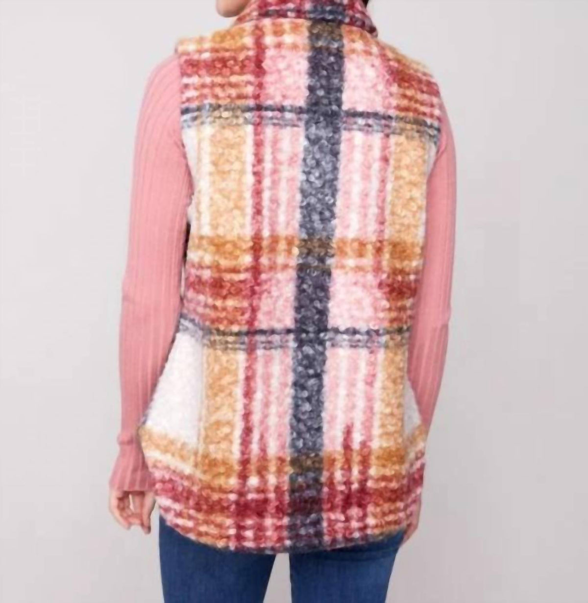 Charlie B - Plaid Bouclé Knit Vest - Plus