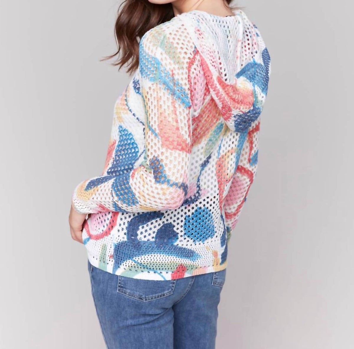 Charlie B - Printed Fishnet Crochet Hooded Sweater