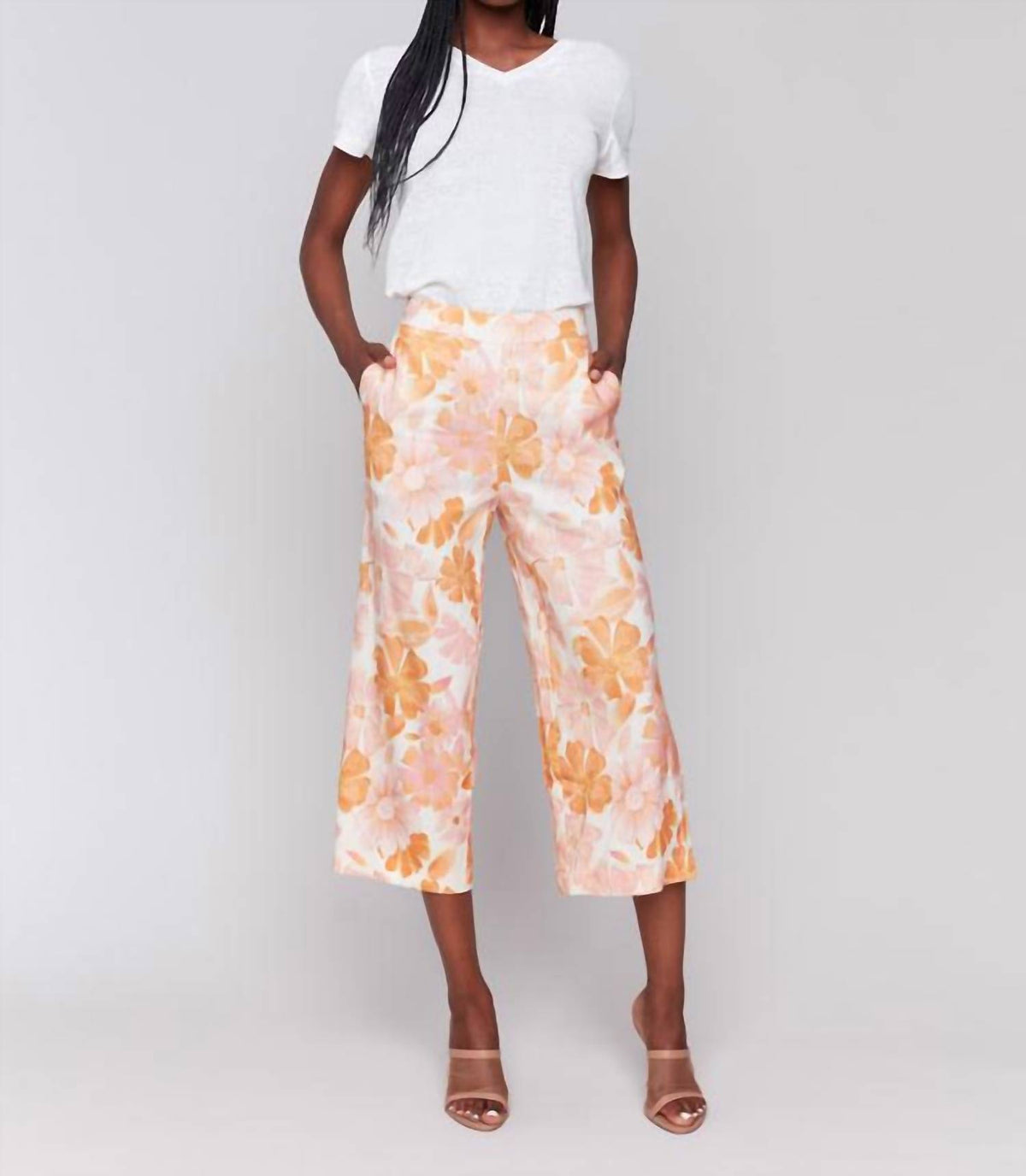 Charlie B - Printed Linen Blend Cropped Pull-on Pants