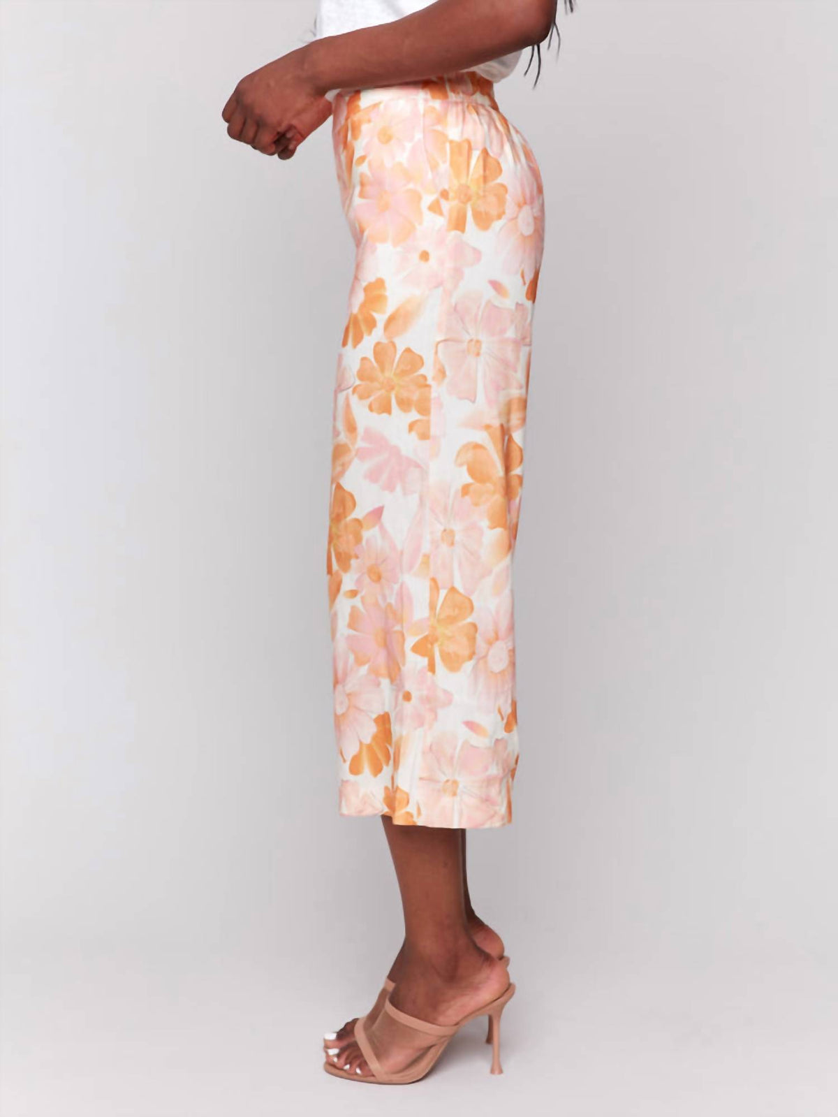 Charlie B - Printed Linen Blend Cropped Pull-on Pants