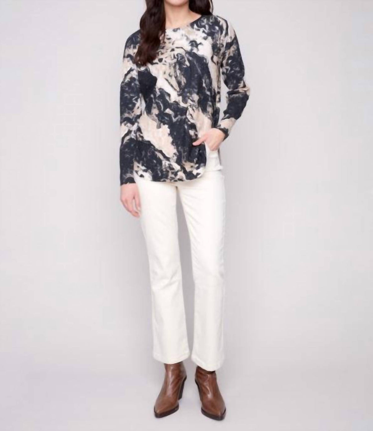 Charlie B - Printed Rounded Hem Sweater